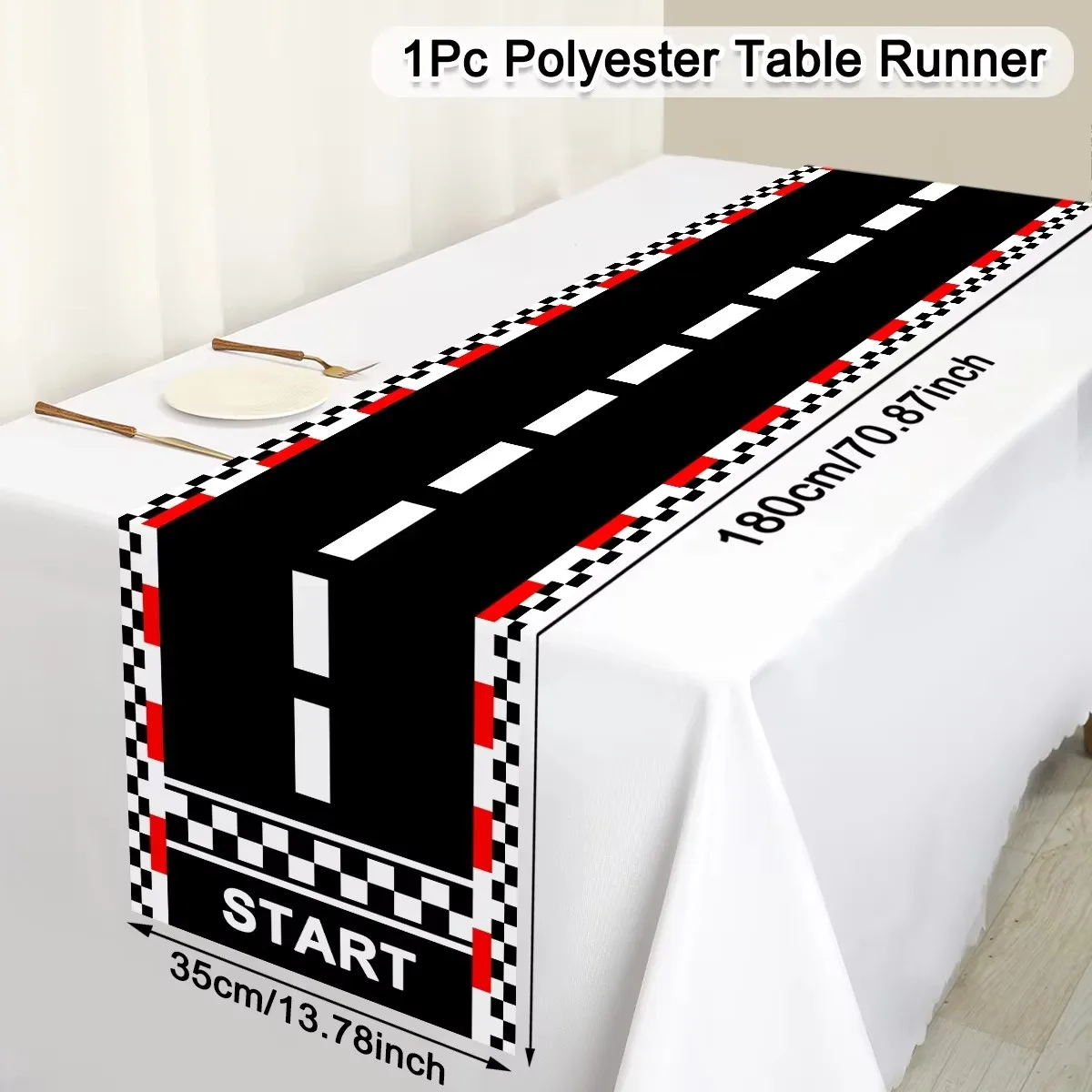 

VIKAMA Racing-Themed Table Runner Checkered Track Print Stain-Resistant, Easy-Clean Table Flag Party & Home Dining Table Decor
