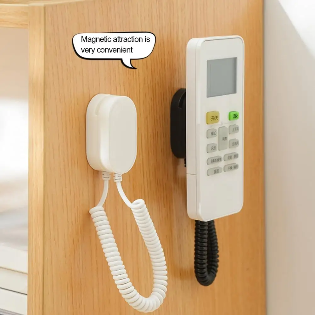 5.3cm Magnetic Remote Control Holder With Spring Rope Easy Installation Wall-Mount Rack Anti-Loss Remote Control Organizer Tool