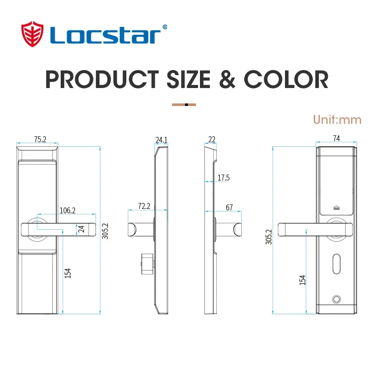 Locstar-Hotel Segurança Door Lock, inteligente high-end Digital Offline Locking System, Smart Card, Hotel Handle, Novo