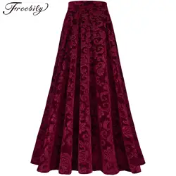 Women Elegant Skirts Retro Vintage Flower Print Elastic Waistband High Waist Skirt for Wedding Party Ball Banquet Mid Skirt