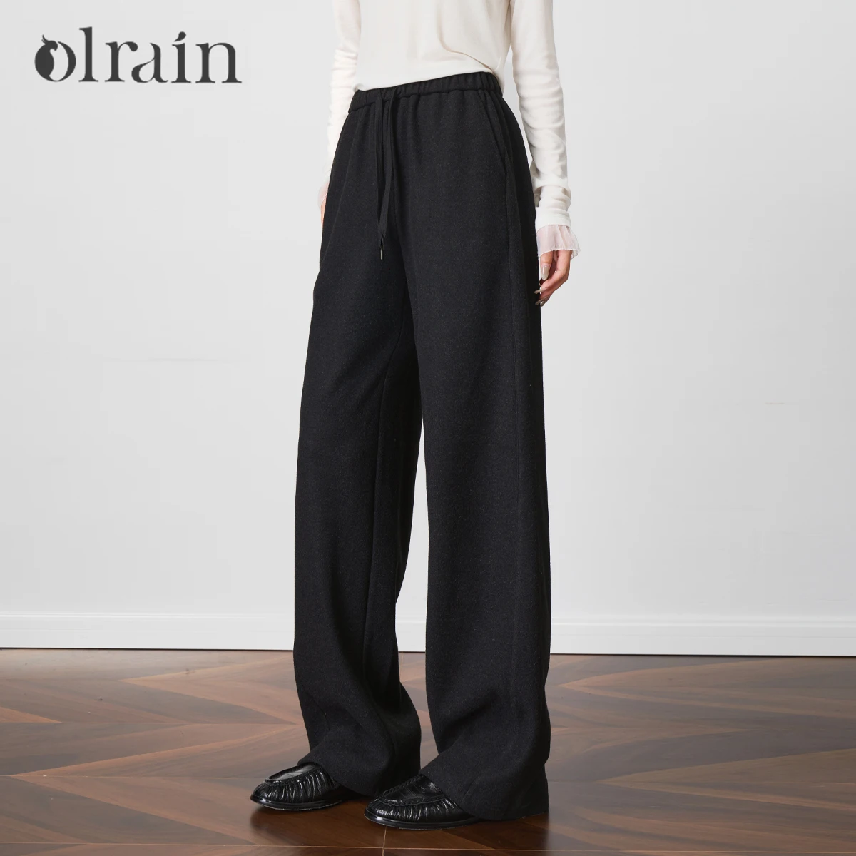 OLrain Women Casual Pants 2026 Autumn Winter New Versatile Straight Pants Pockets Simple Solid Loose Long Trousers O57QK001369