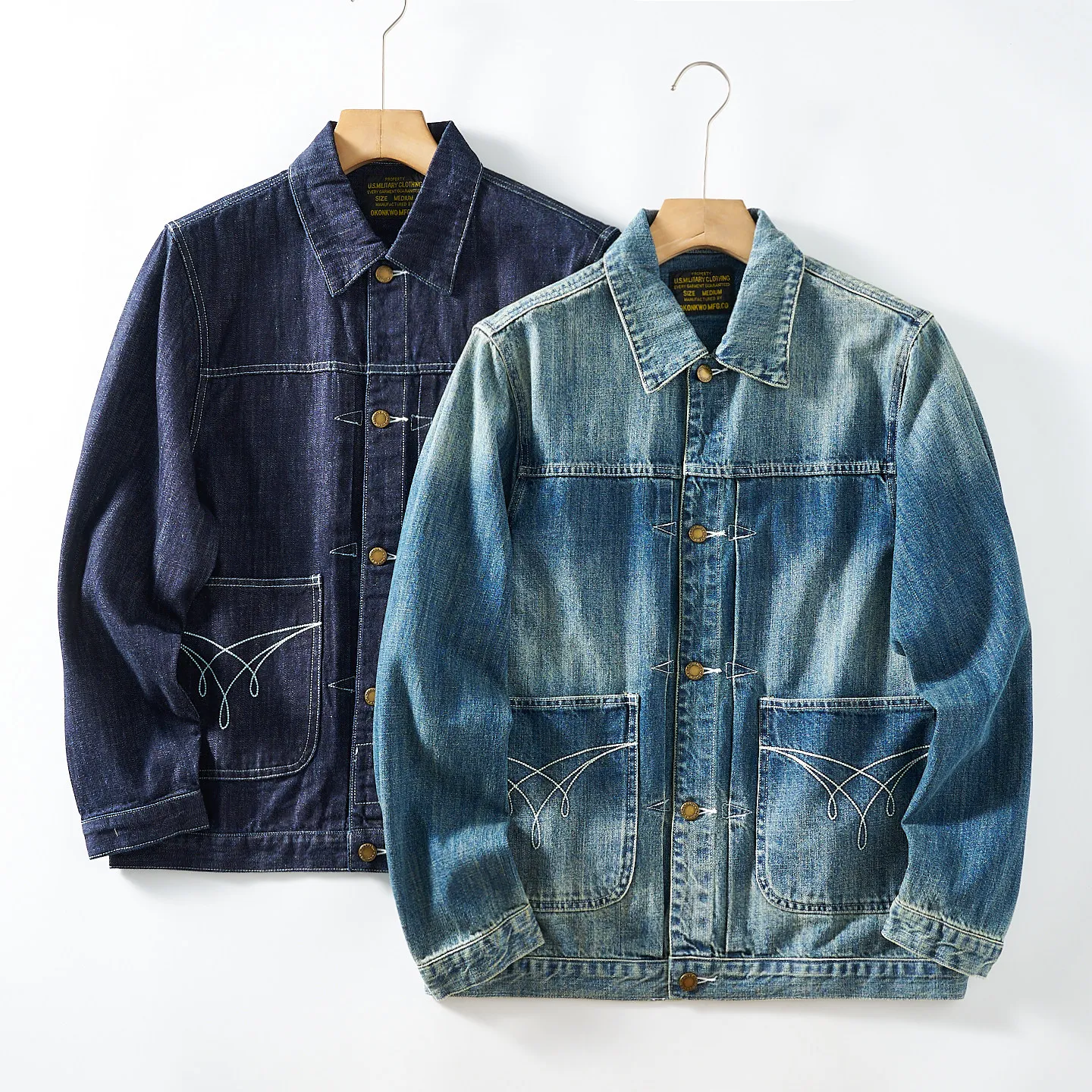 Autumn New American Retro Long Sleeve Lapel Denim Cargo Jacket Men's Amekaji 100% Cotton Washed Casual Hunting Tough Guy Caot