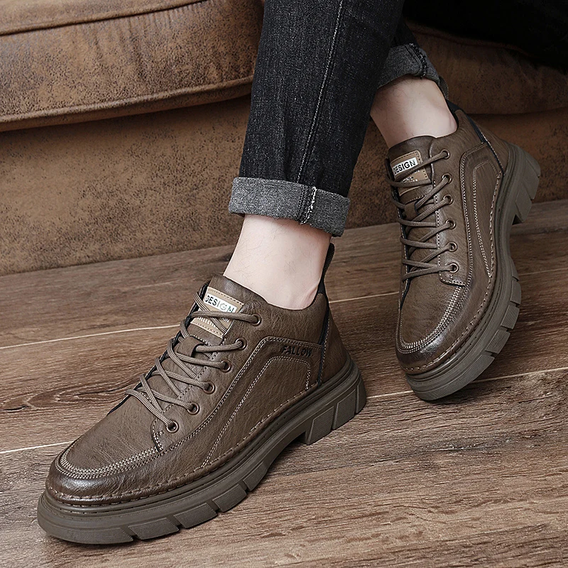 

Повседневная мужская кожаная обувь на шнуровке. Высокое качество в стиле ретро. Высококачественная уличная обувь для отдыха на открытом воздухе. Черная повседневная спортивная обувь.