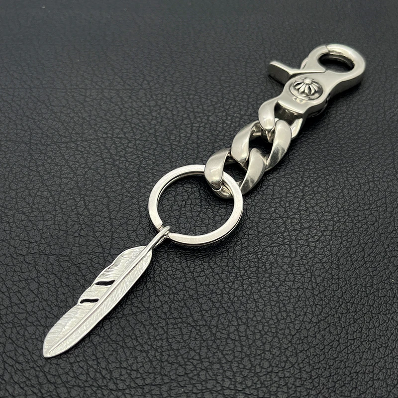 Feather Pendant Keychain Goros Takahashi Vintage Biker Style Lobster Clasp Metal Key Ring Men Fashion Jewelry Accessory Gift