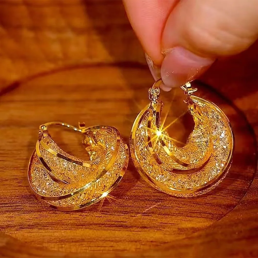 9999 Gold Luxury Small-Scale Elegant Net Silk Earrings High-End French Fashionable Earrings Hong Kong  Circular Earrings