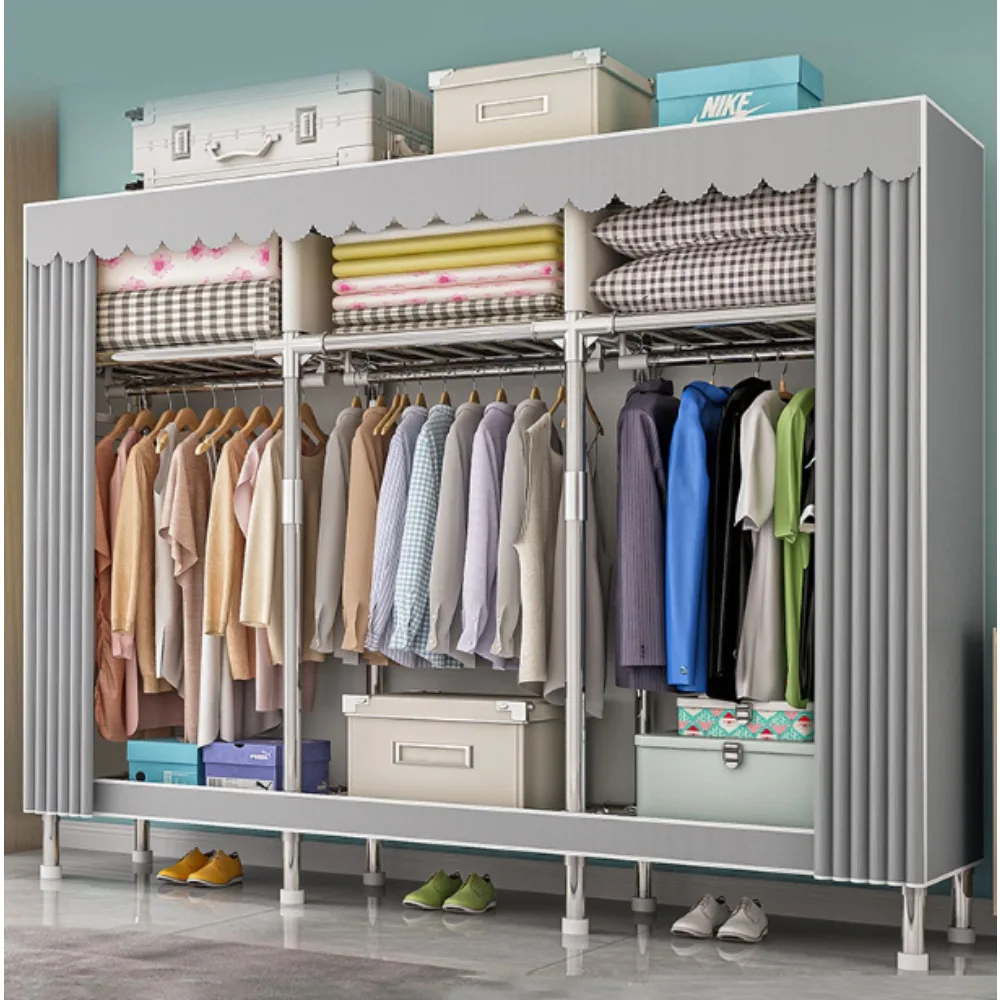 Dustproof Wardrobe Minimally Designed for Bedroom Wardrobe Oxford Cloth Waterproof Cupboard Organizer Metal Steel Frame Cabinet