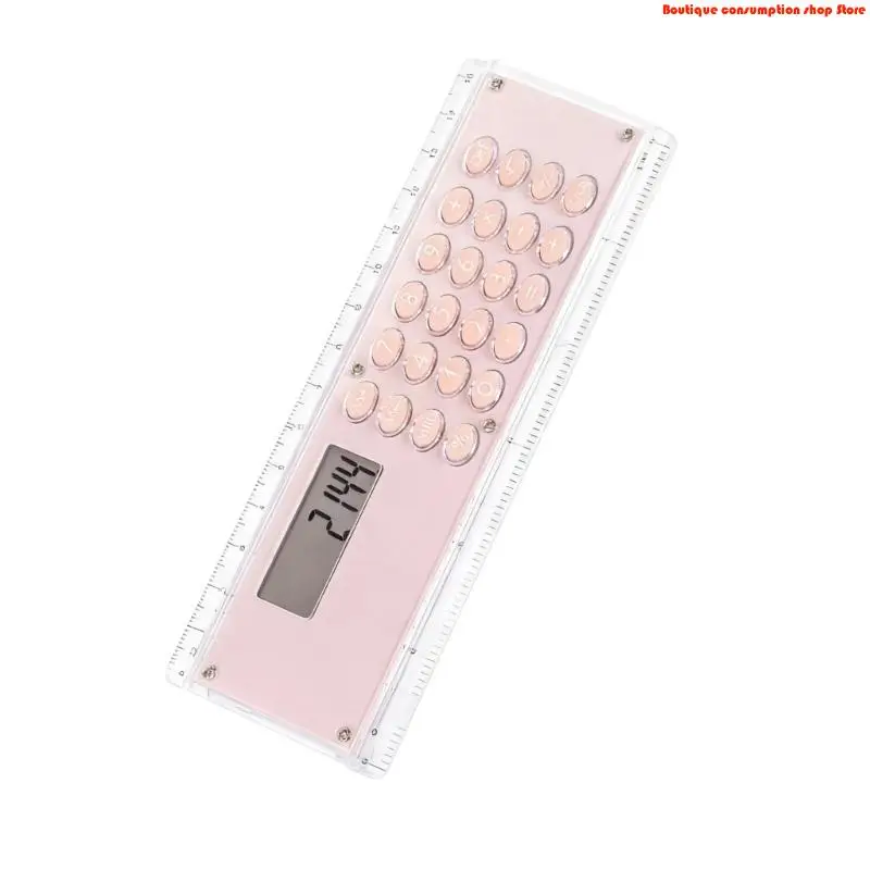 L9NA Creative Double Scale 15cm Plastic Ruler And Digital Calculator Space Saving For Learning Projects