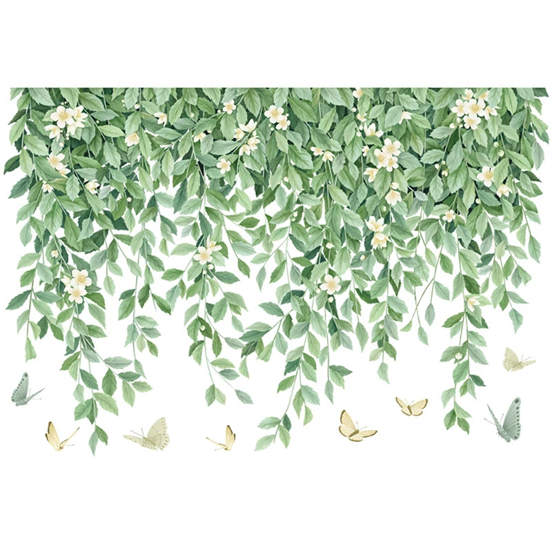 Nordic Fresh Plant Wall Stickers Top Corner Line Green Plant Daisy Wallpaper Living Room Bedroom Background Decor Wall Stickers view 5