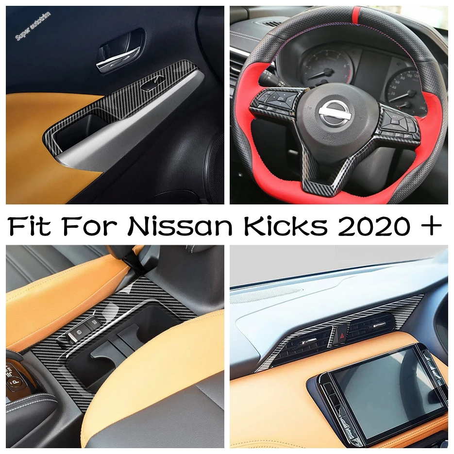 

Window Glass Lift Button / Steering Wheel / Gear Shift Panel Cover Trim For Nissan Kicks 2020 - 2024 Black Accessories Interior