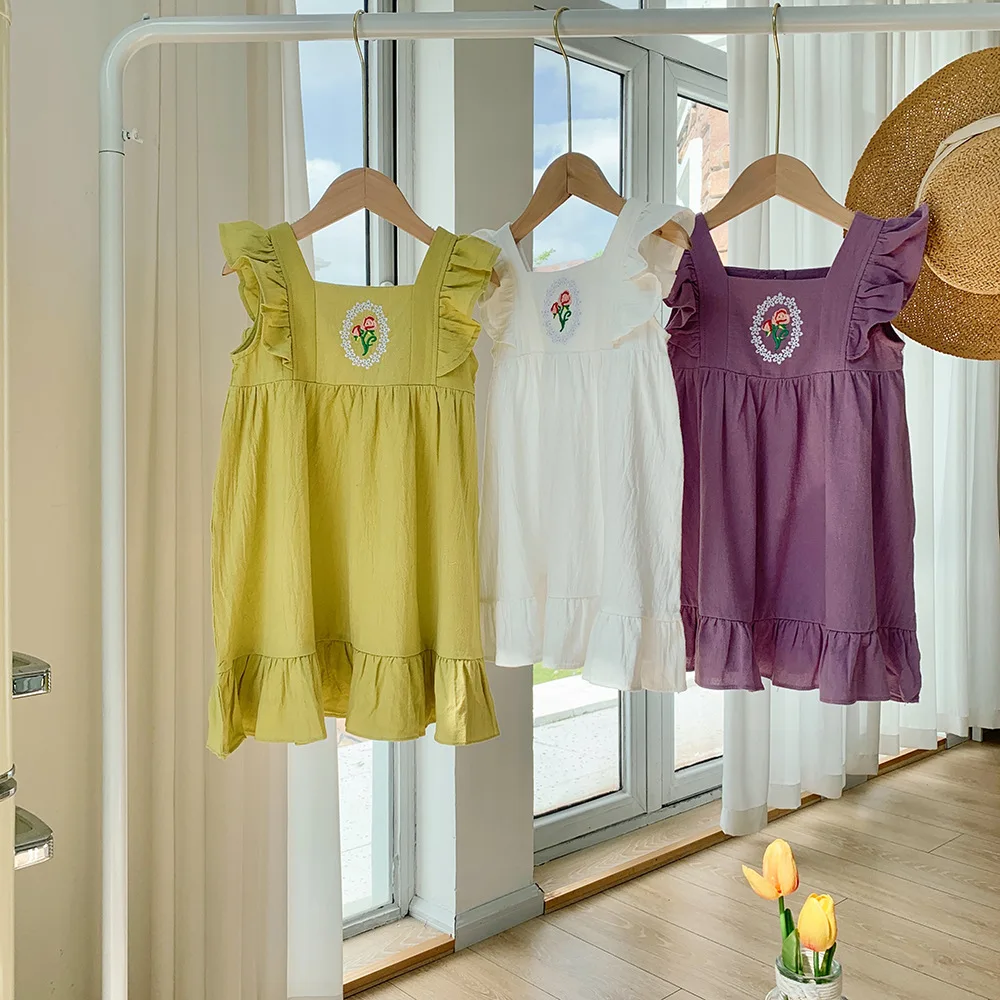 Summer Embroidery Girls Dresses Print Hot Selling Baby Clothing Sleeveless Kids Costume Dresses Children