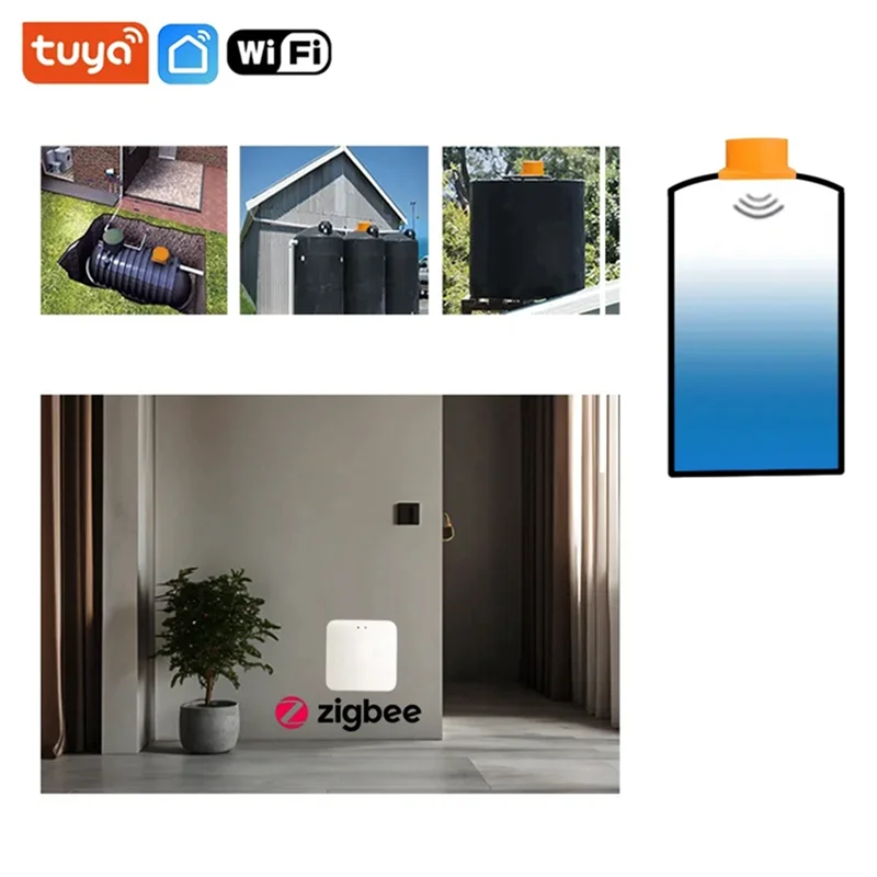 BNVN-Tuya Zigbee Ультразвуковой датчик уровня жидкости для монитора резервуара для воды с сигнализацией в реальном времени Управление через приложение