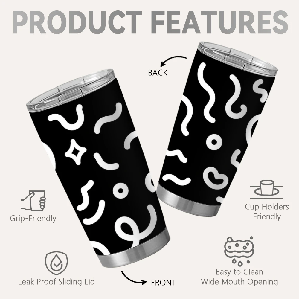 Cute Line Smile Prints Vacuum Flasks 20oz Coffee Tumbler With 2 Lids & Straw Stainless Steel Vacuum Insulated Mug