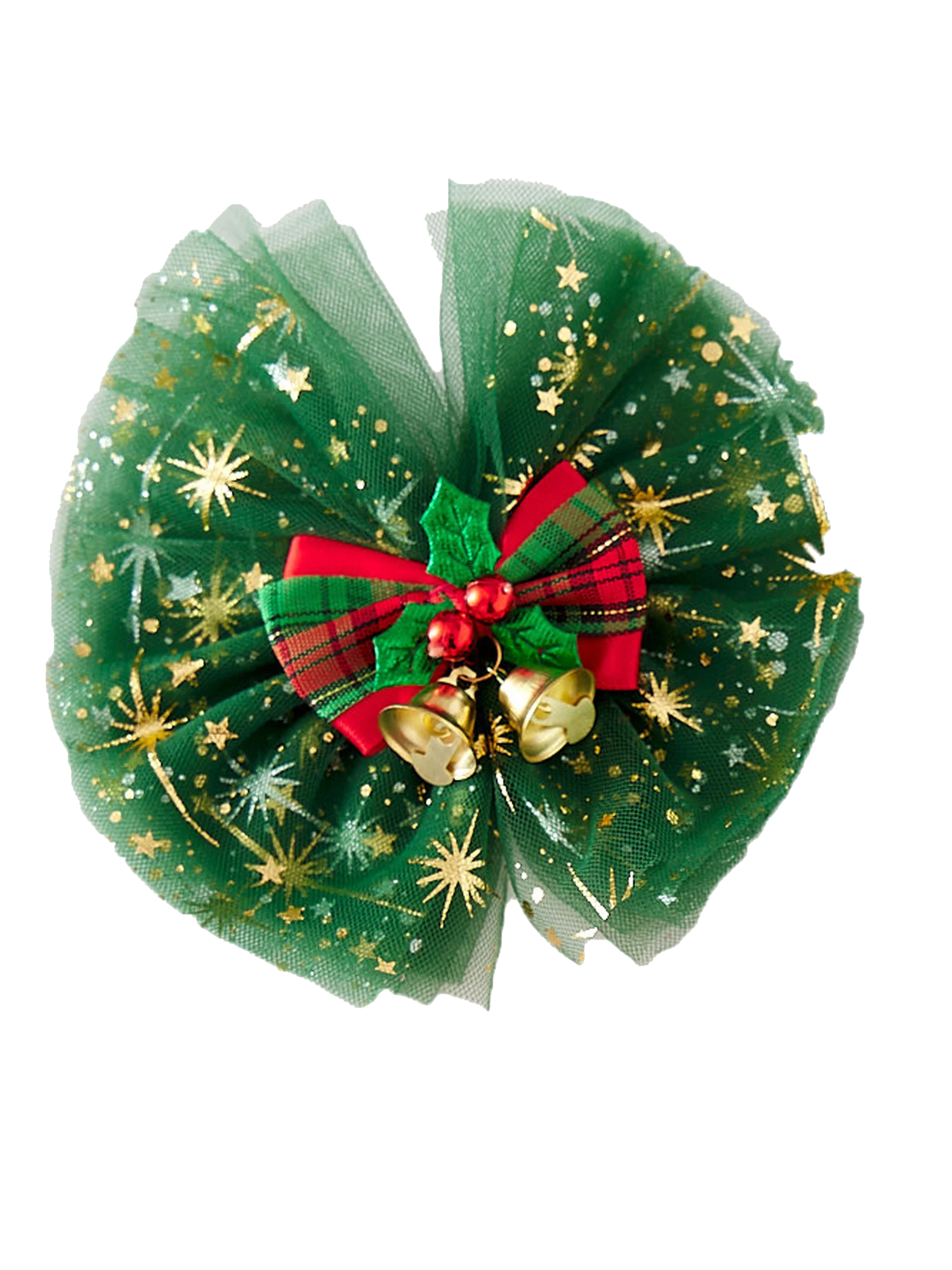 2026 السنة الجديدة فتاة صغيرة فستان عيد الميلاد الأخضر ستار طباعة ساحة الرقبة بلا أكمام الطبقات تول فستان مع القوس جرس مشبك شعر #6