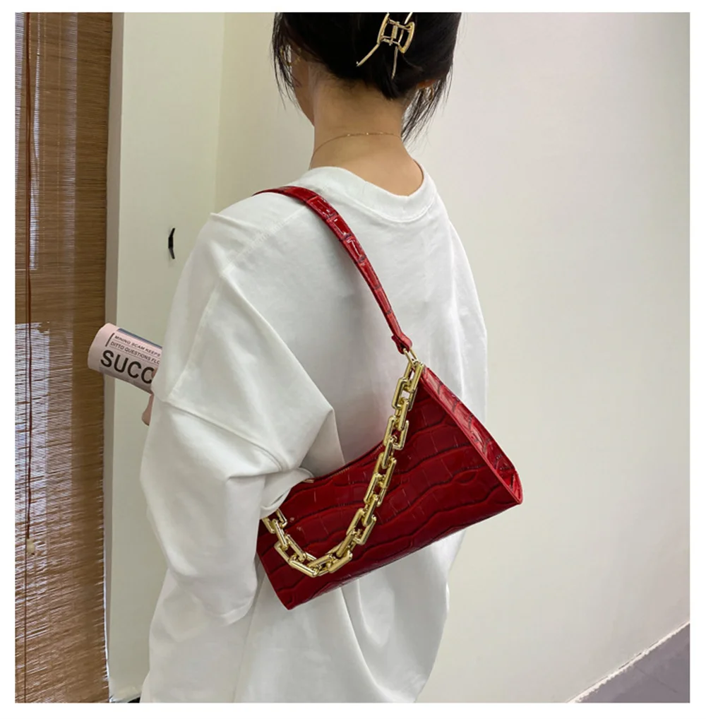 2022 New Retro Crocodile Pattern Zipper Totes Shoulder Bags Pu Leather Solid Color Chain Handbag Underarm Bag Fast Wholesale