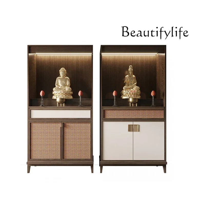 Modern new Chinese solid wood Buddhist niches with doors, household Buddhist cabinets, table shrines