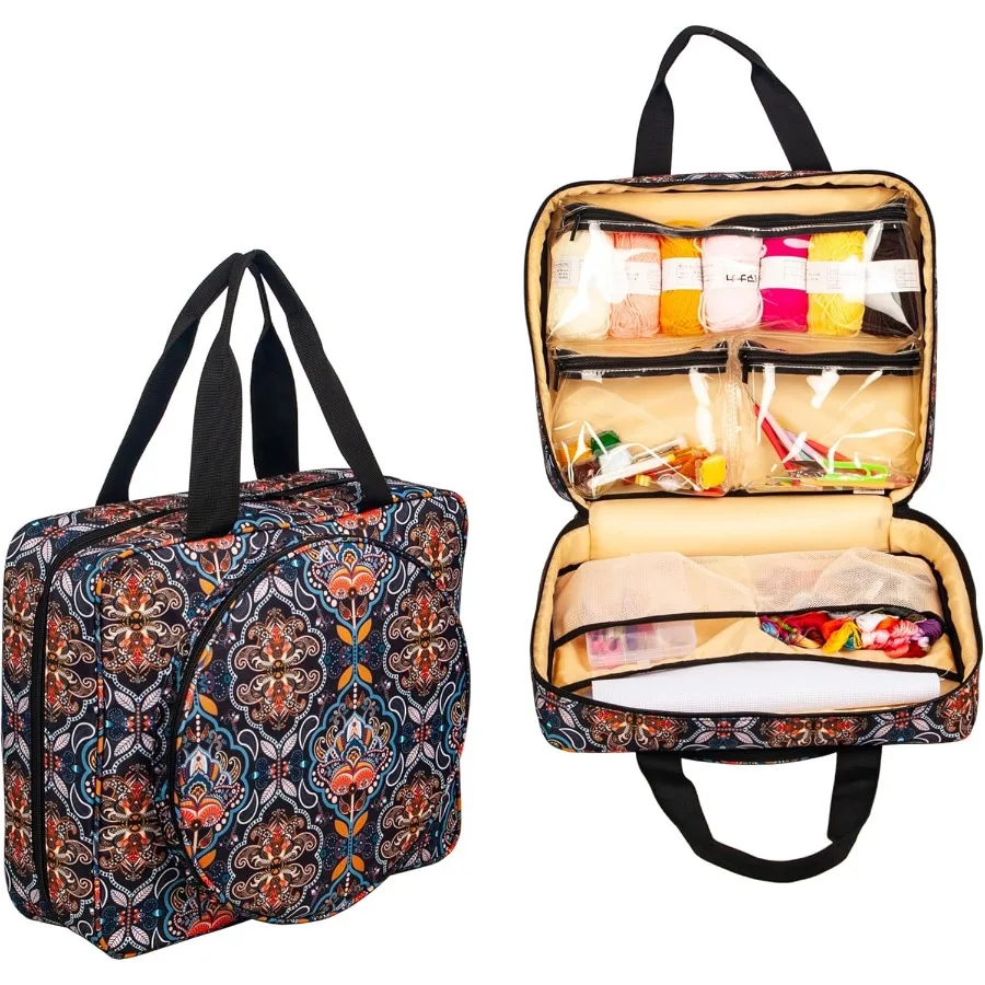

Portable Craft Kits Storage Bag for Cross Stitch and Embroidery Projects with Multifunctional Pockets Compact Tote Bag with Col