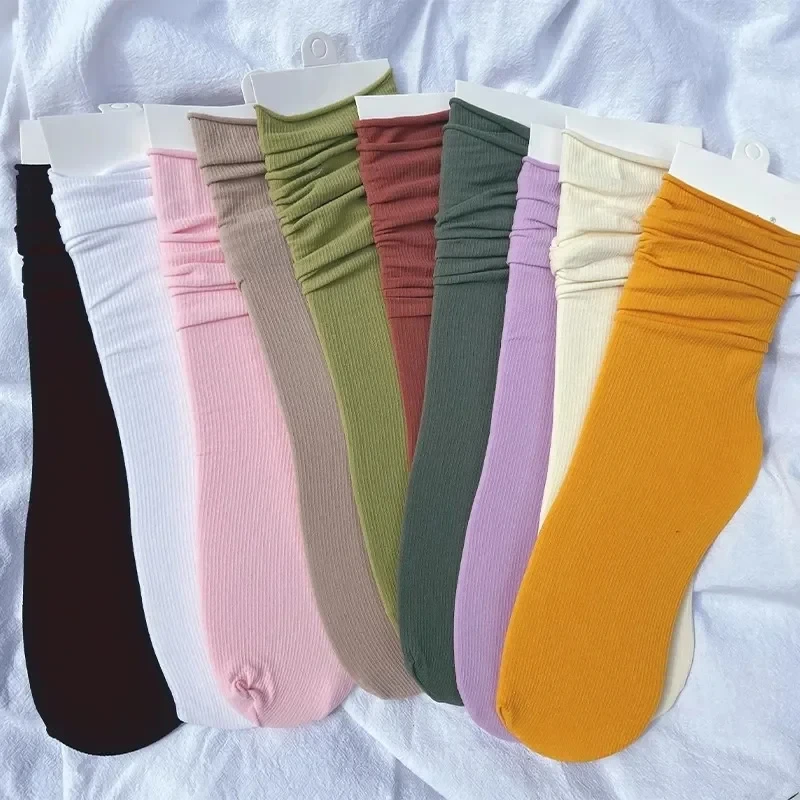 Ice Silk Pile Socks Spring Summer Men Women Breathable Anti Odor Ultra Thin Vertical Pattern Mid length Socks Korean Cool Socks