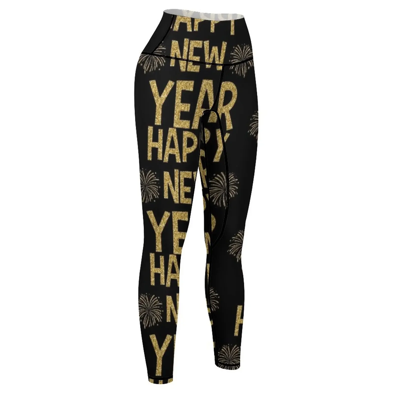 สวัสดีปีใหม่ 2019 Sparkly Gold ดอกไม้ไฟ New Year's Eve ของขวัญกางเกงขายาวสําหรับสาวเสื้อผ้าออกกําลังกายสตรี Leggings