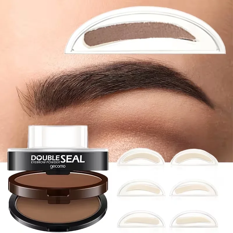 Dual Color Eyebrow Stamp Kit, 3 Reusable Different-Shape Eyebrow Stamps & Dual-Ended Brow Brush, One-Press Quick Natural Eyebrow