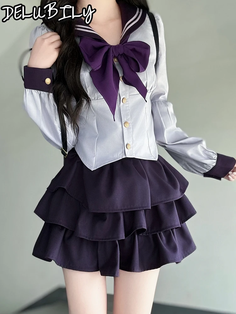 

JK Japanese Lolita Set Dress Women Sweet Bow Collar Long Sleeve Dresses New in Matching Sets Traf Conjunto Dos Piezas Mujer