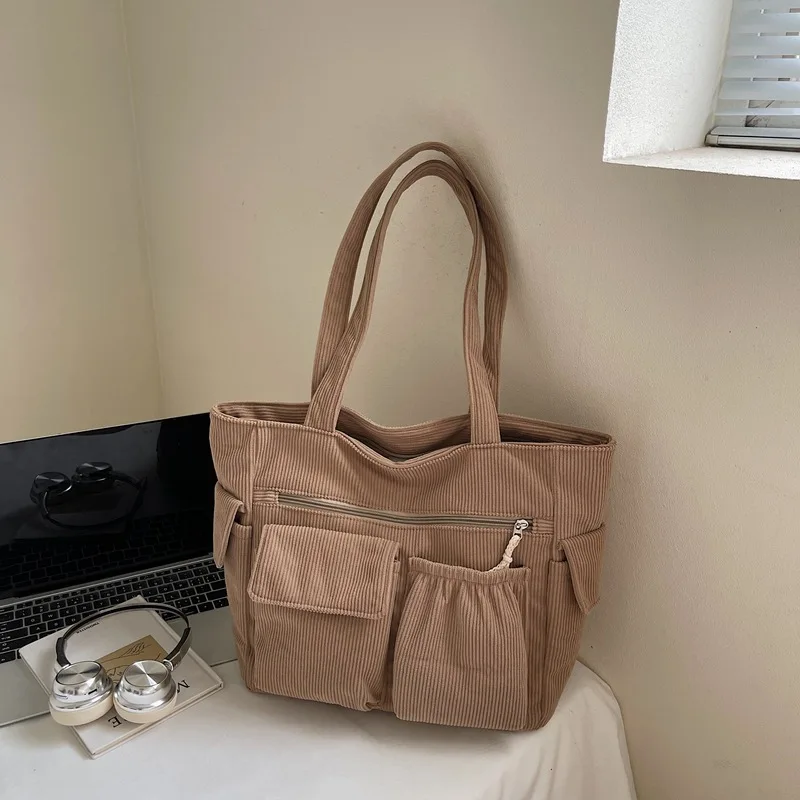 

Новая зимняя вельветовая сумка на плечо, модные простые сумки с несколькими карманами и ручкой в ленивом стиле, текстурированные повседневные и простые сумки для хранения