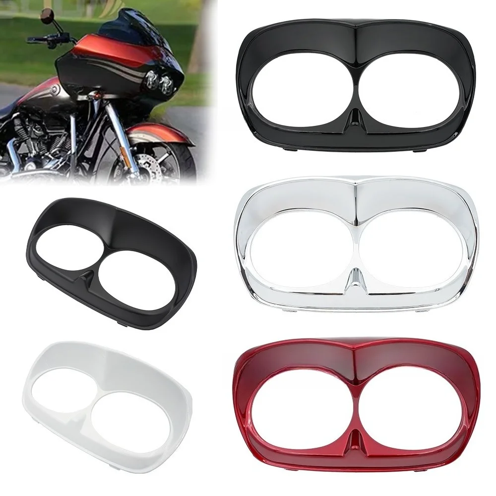 Motorcycle Dual Headlight Fairing Trim Bezel Scowl Headlamp Cover ABS Plastic For Harley Davidson Road Glide 1998 1999 2000-2013