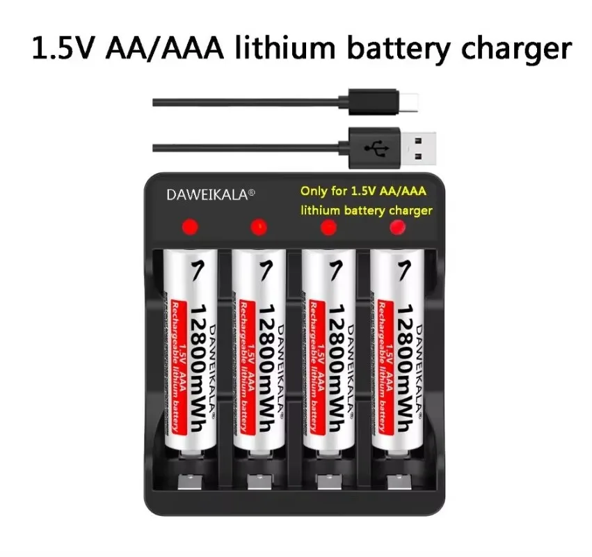 2024 New AAA Rechargeable Battery 1.5V 12800mWh li-ion battery for remote control mouseElectric toy battery + charger