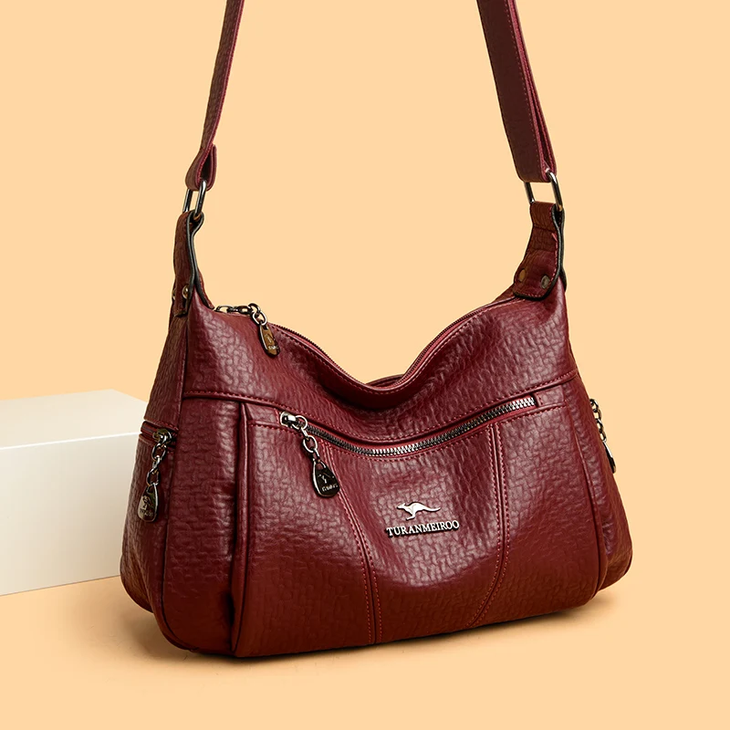 

Женская сумка через плечо, кожаная, универсальная, двухслойная, большая вместимость, простота, ретро, высокое качество, роскошные женские сумки через плечо