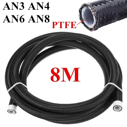 Manguera de carreras Universal AN3 AN4 AN6 AN8, 8 metros, manguera de freno de PTFE trenzada de nailon y acero inoxidable, tubo enfriador de línea de aceite y combustible E85