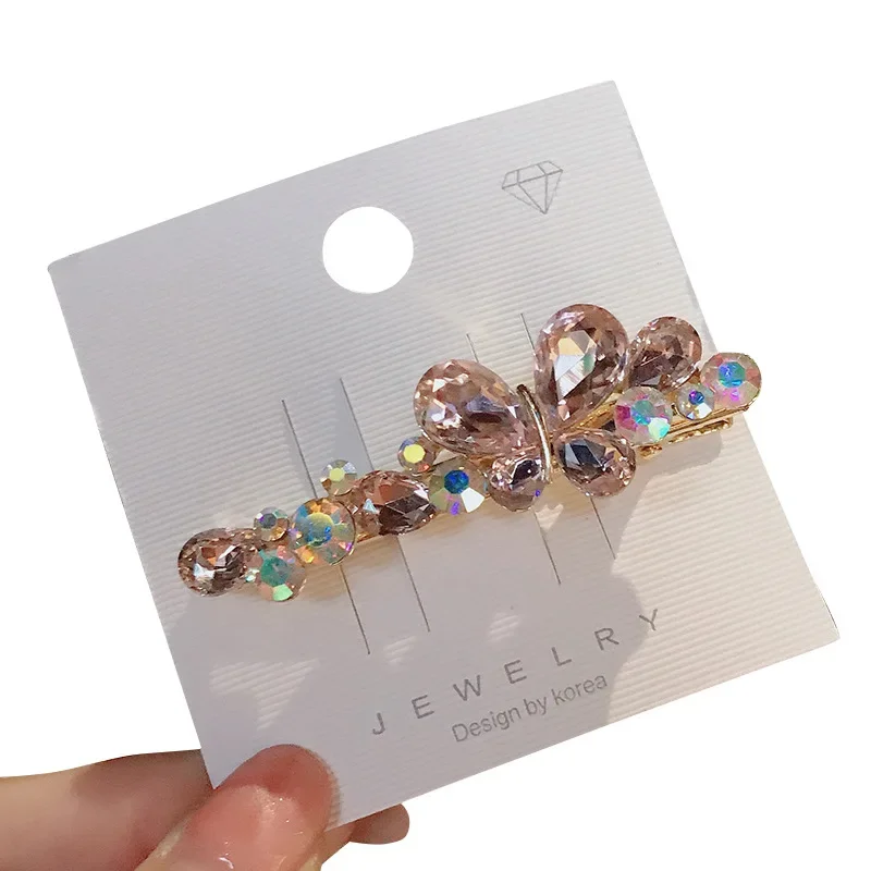 Korean Colorful Butterfly Hair Clips Czech Diamond K9 Crystal Full Diamond One Word Clip Version Girls Back Head Hair Clip