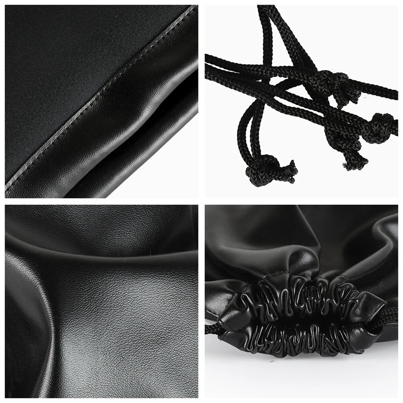 StoBag 5pcs Black PU Leather Bags Small Drawstring for Headphone Storage Package Waterproof Dustproof Portable Pocket Pouches