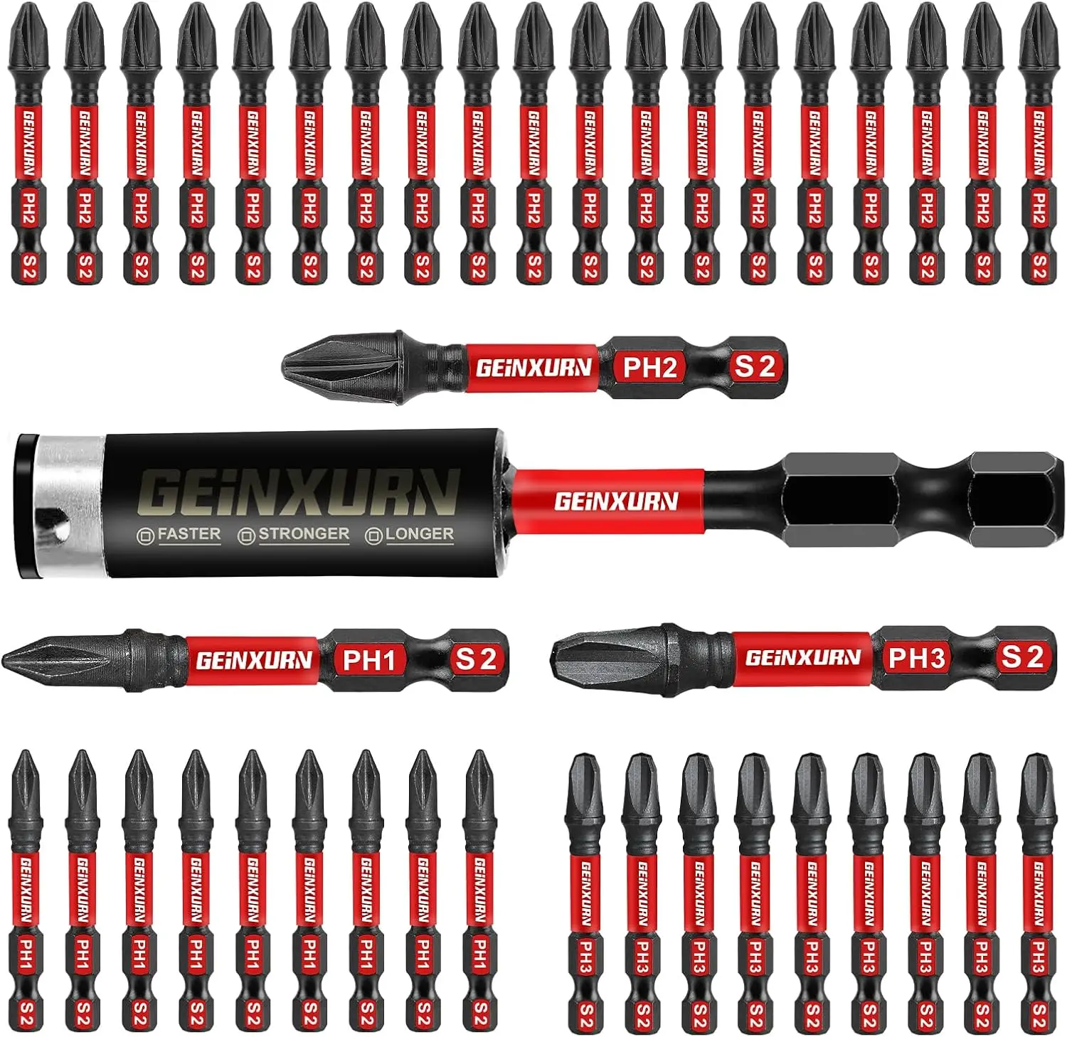

40-Piece Anti-Slip Hex Impact Magnetic Screwdriver Bits Set with Holder, PH1/PH2/PH3, 1/4 Inch Shank