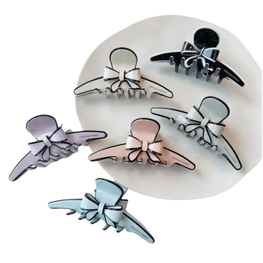 

High-end Design French Hair Claw Large Size Tiara Style Double-sided Bow Clip Paris Design Shape Shark Claw Clip Back Head Clip