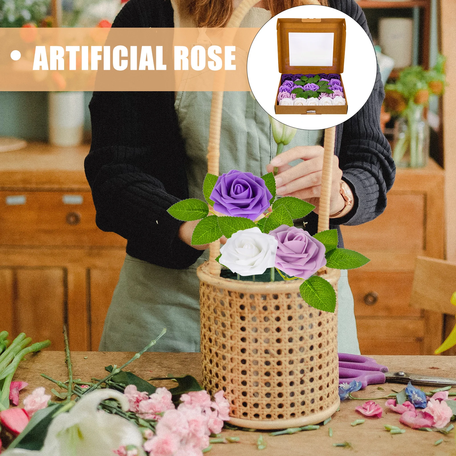 

25Pcs Decorative Flowers Faux Rose Artificial Silk Blooms for Wedding Decorations Bouquets Flower Walls DIY Crafts Romantic