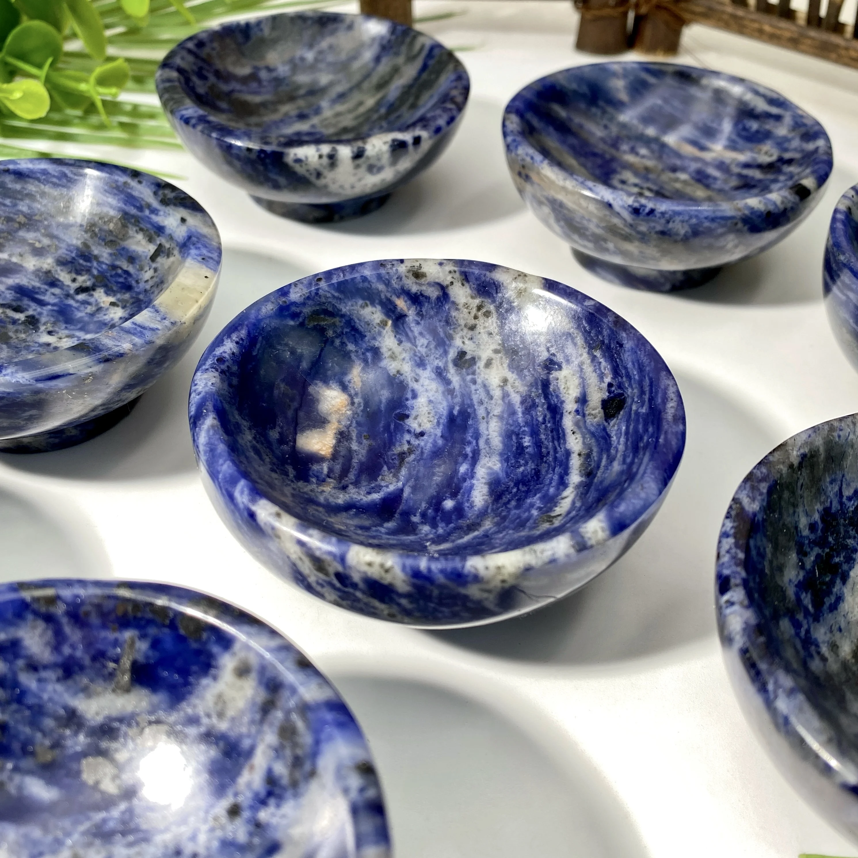 Random 1PC Blue Sodalite Stone Bowl -Suitable For Families,Offices,Restaurants And Commercial Spaces-Ideal For Multiple Purposes