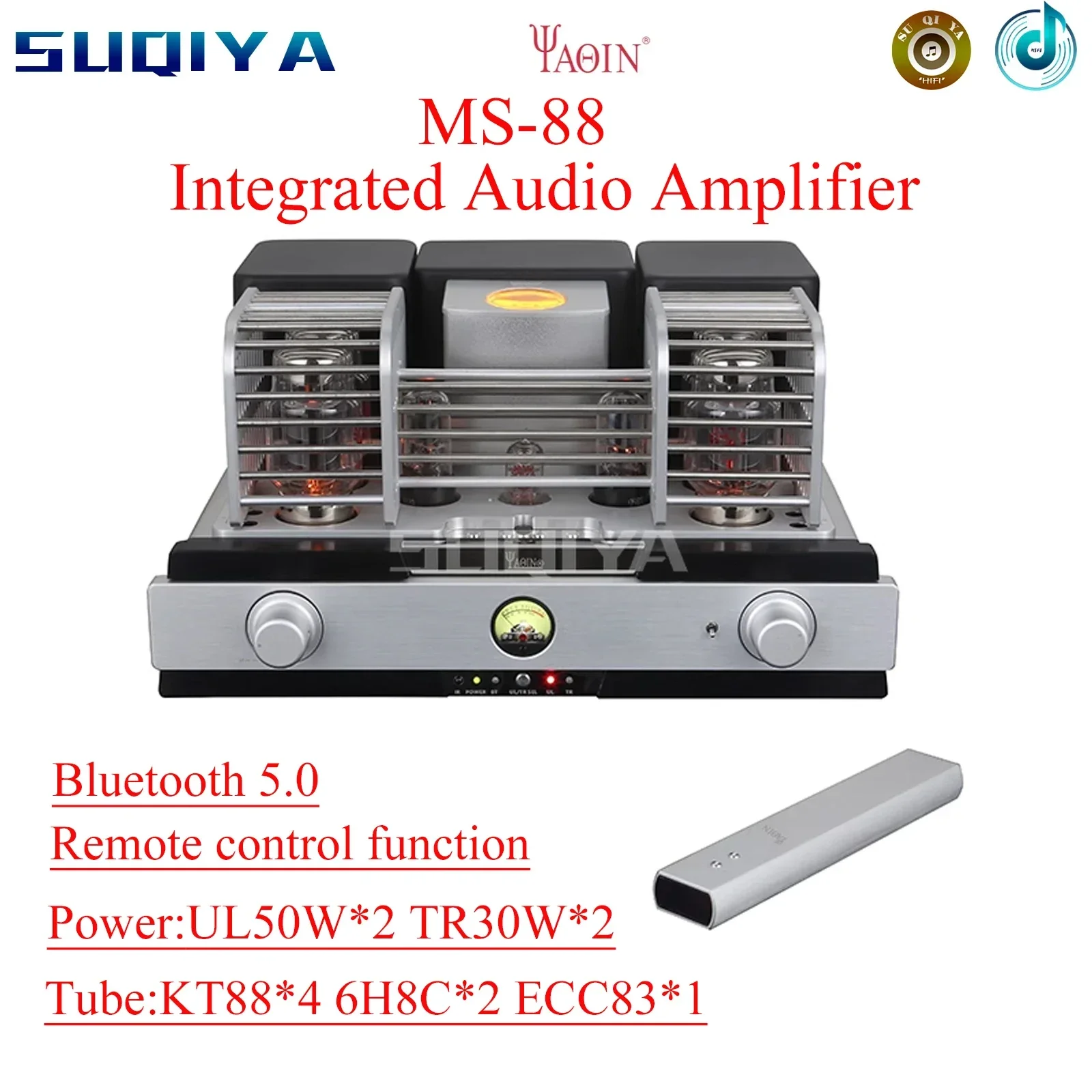 

SUQIYA-YAQIN MS-88 Valve 50W*2 KT88 Integrated Power Amplifier USB Bluetooth Input HiFi Power Amplifier Factory Direct Sales