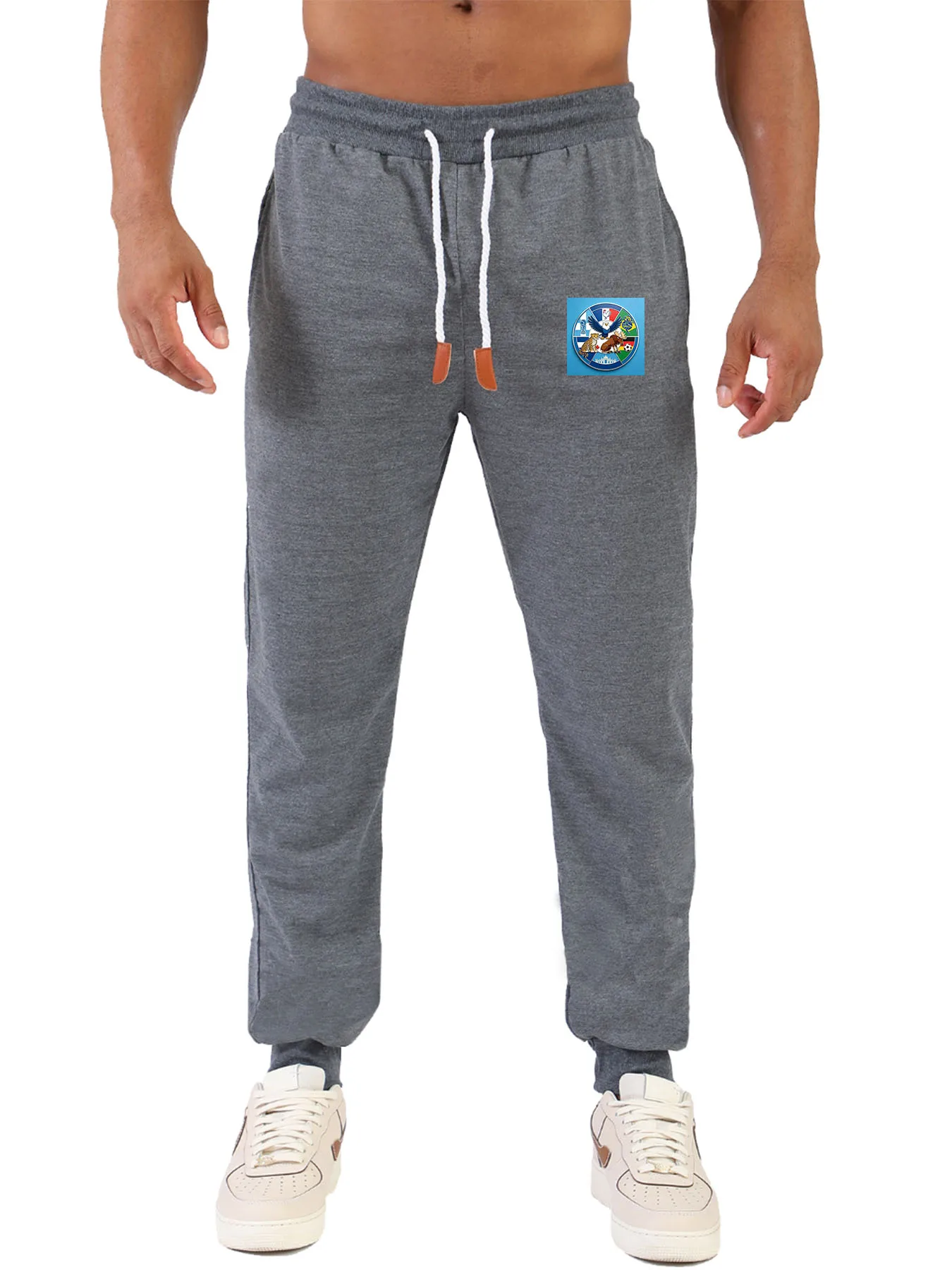 

Men Jogger Pants Colorful Animal Crest Badge Print Elastic Waist Drawstring Sweatpants Men Casual Streetwear Sports Trousers Wit