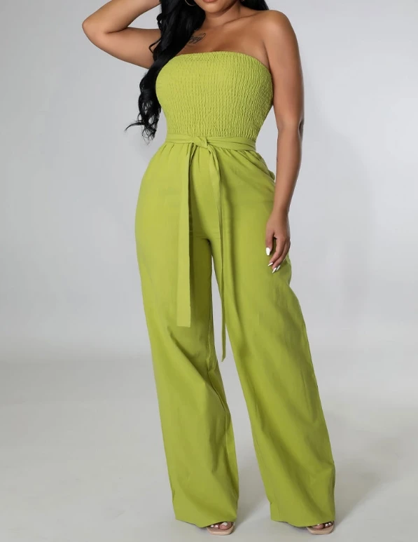 

New Fashion 2024 Summer Casual Sexy Elegant Strapless Strapless Pants with High Waisted Jumpsuit Female Clothing Outfits