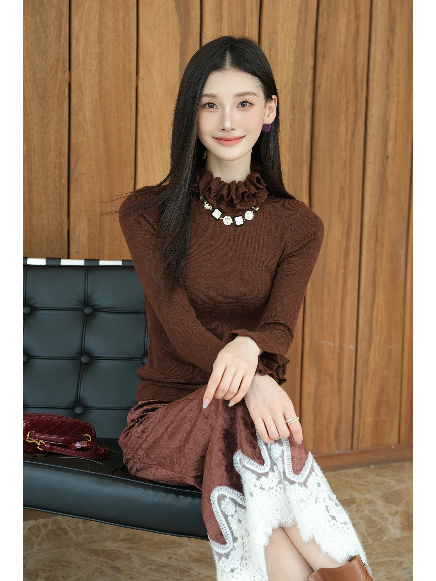 

MIUCO Новая женская вязаная базовая кофта с высоким воротником и высокой эластичностью, из шерсти с эффектом «сладкое дерево», осенне-зимняя коллекция