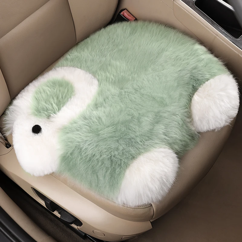 Cartoon pure wool car cushion single piece winter plush single seat warm winter real fur integrated long hair cushion