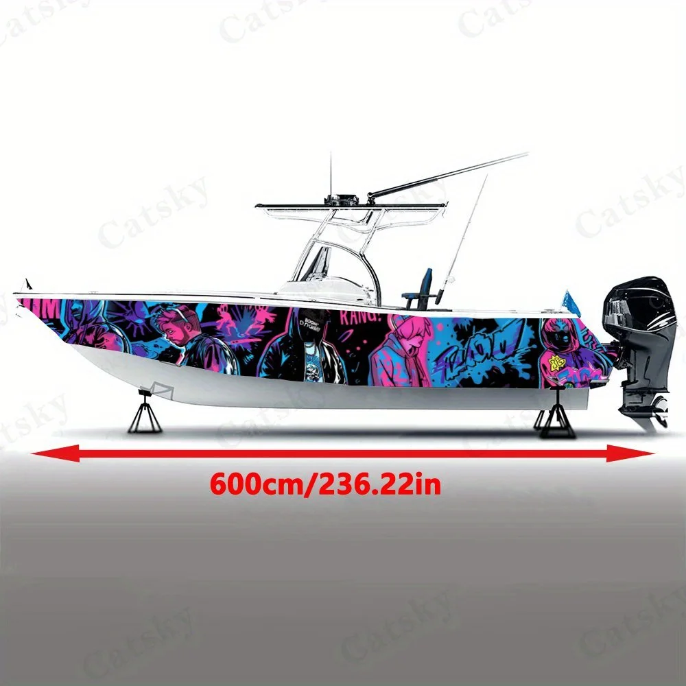 Street Comic Shadow Colorful Boat Sticker Vinyl Ship Pontoon Deck Boat Fishing Decorative Pontoon Boats Decal