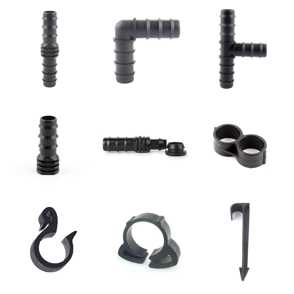 10pcs 16mm PE Pipe Connectors Garden Water Micro Drip Irrigation Pipe Hose Connector Watering System Joints Tee Elbow Plug