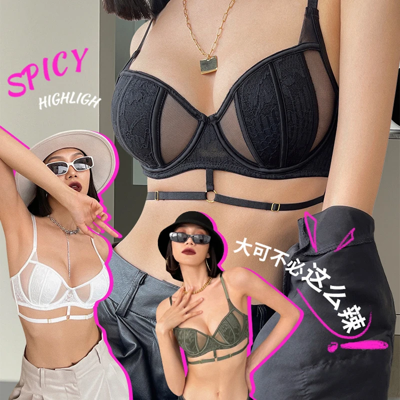 2023 Hollow Out Sexy Bra Set 3/4 Cup Ultrathin Wired Push Up Bra And Panties Black Women Lingerie Transparent Lace Underwear Set