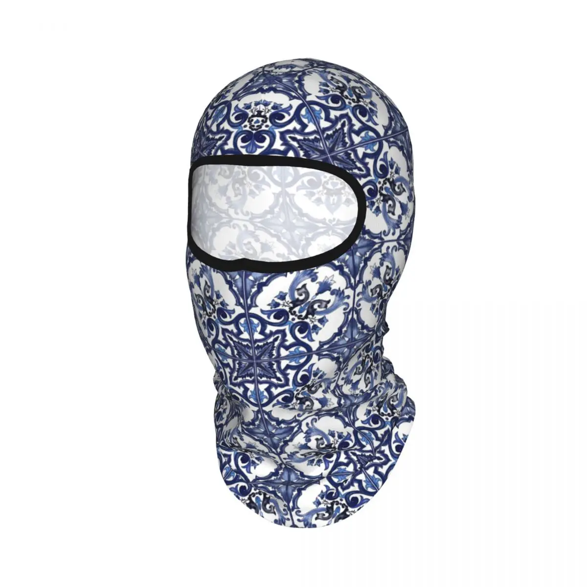 Blue Ornate Floral Mediterranean Sicilian Tile Breathable Thin Balaclava Full Face Mask Sun Protection Neck Gaiter Motorcycle