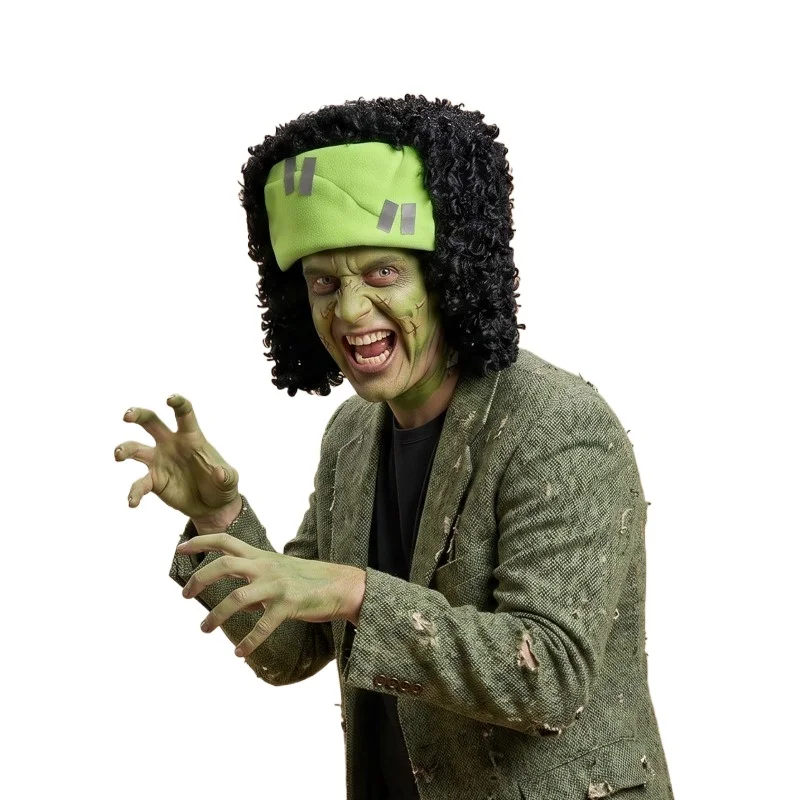 

Frankenstein Monster Cosplay Wig Headband with Green Stitched Forehead, Halloween Costume Accessory for Adults Party Cosplay