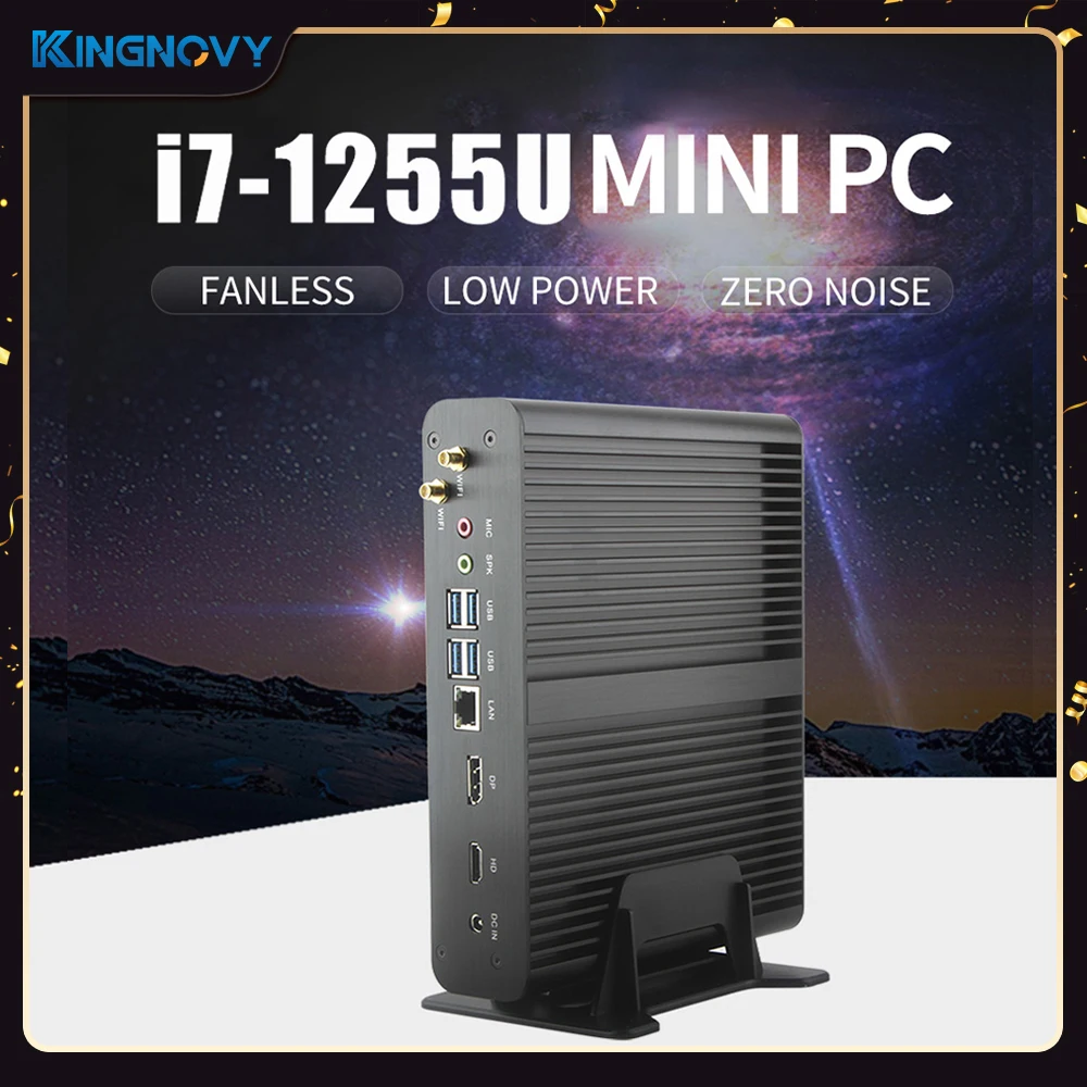 팬리스 미니 PC 인텔 코어 i7 1255U 1165G7 10710U 마이크로 데스크탑 게이밍 컴퓨터, NUC 베어본 4K HTPC 2 * DDR4 NVMe WiFi, 12 세대