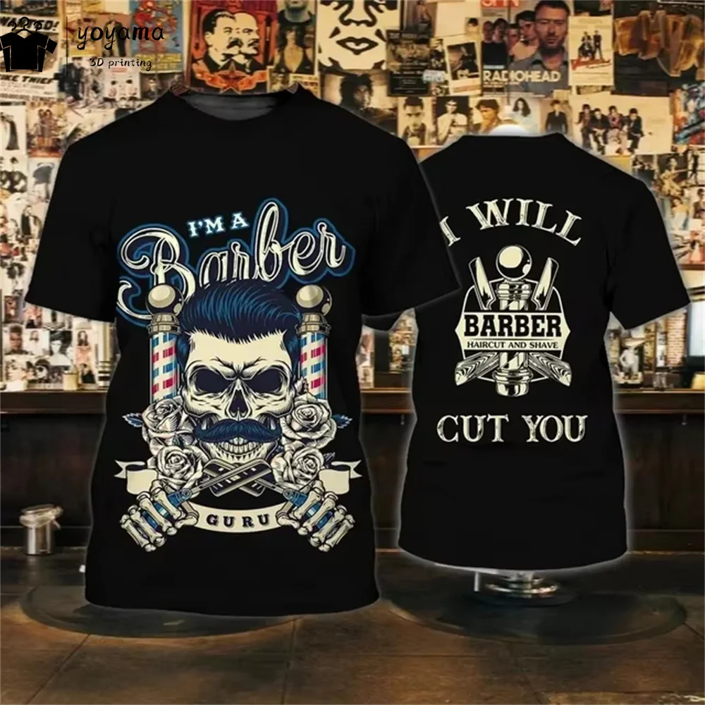 Barber Print Odzież męska Nadruk 3D Casual Luźna Oddychająca Koszulka Męska Pullover Odzież Męska Letnie Koszulki Graficzne Barber