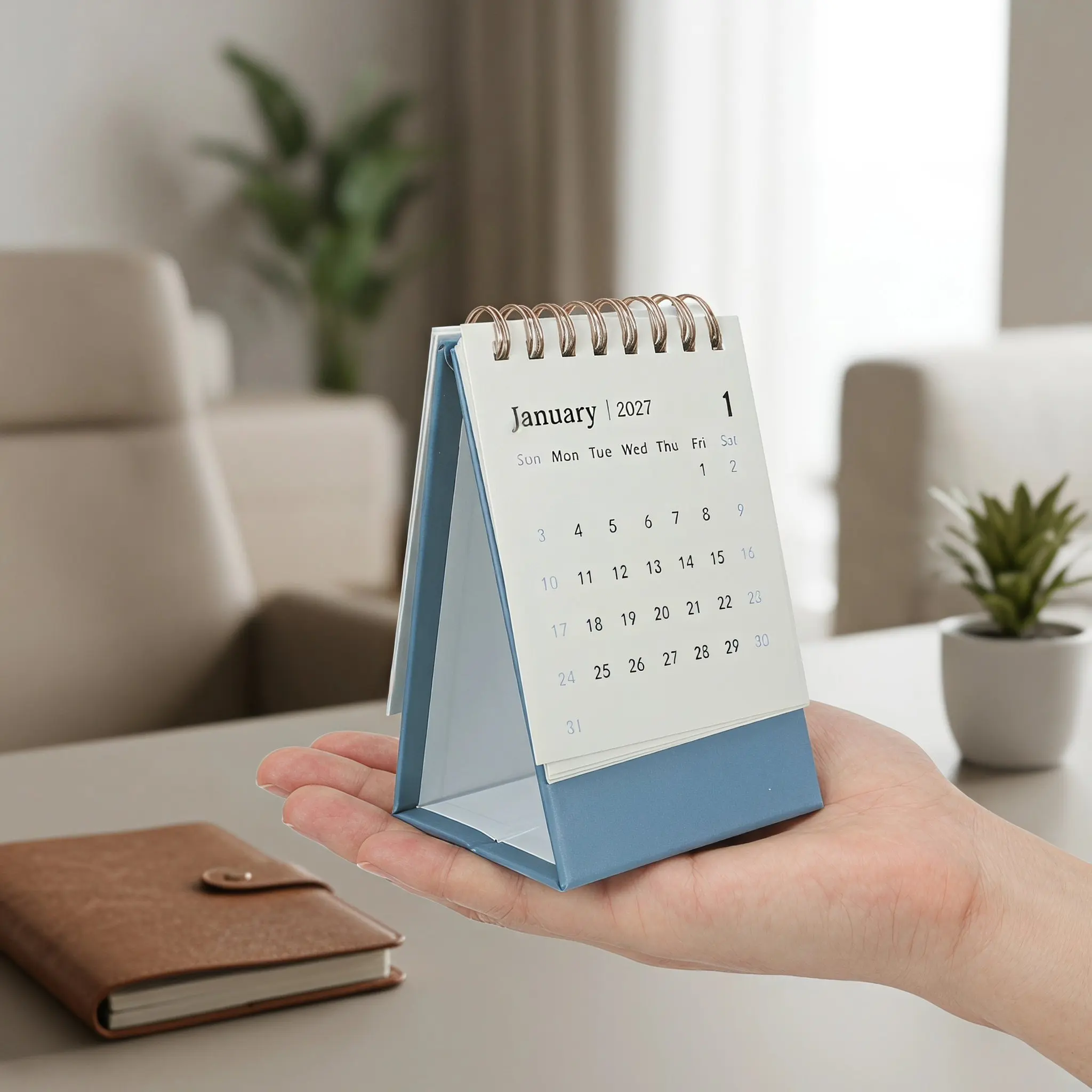 2027 Small Desk Calendar Mini Flip Tent Standing Monthly Planner Portable Workout Exercise Log Student Study Teacher Classroom