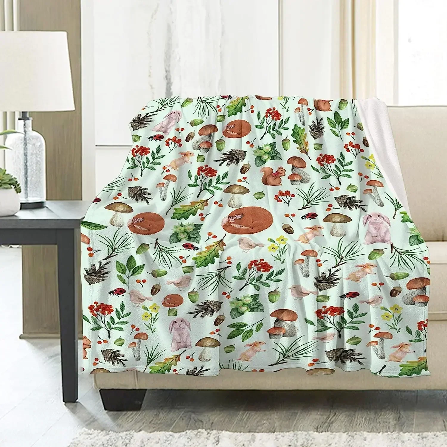 

Винтажное одеяло с грибами и лесными углами, лисы и кролики, подарки для женщин, ультрамягкое теплое легкое одеяло