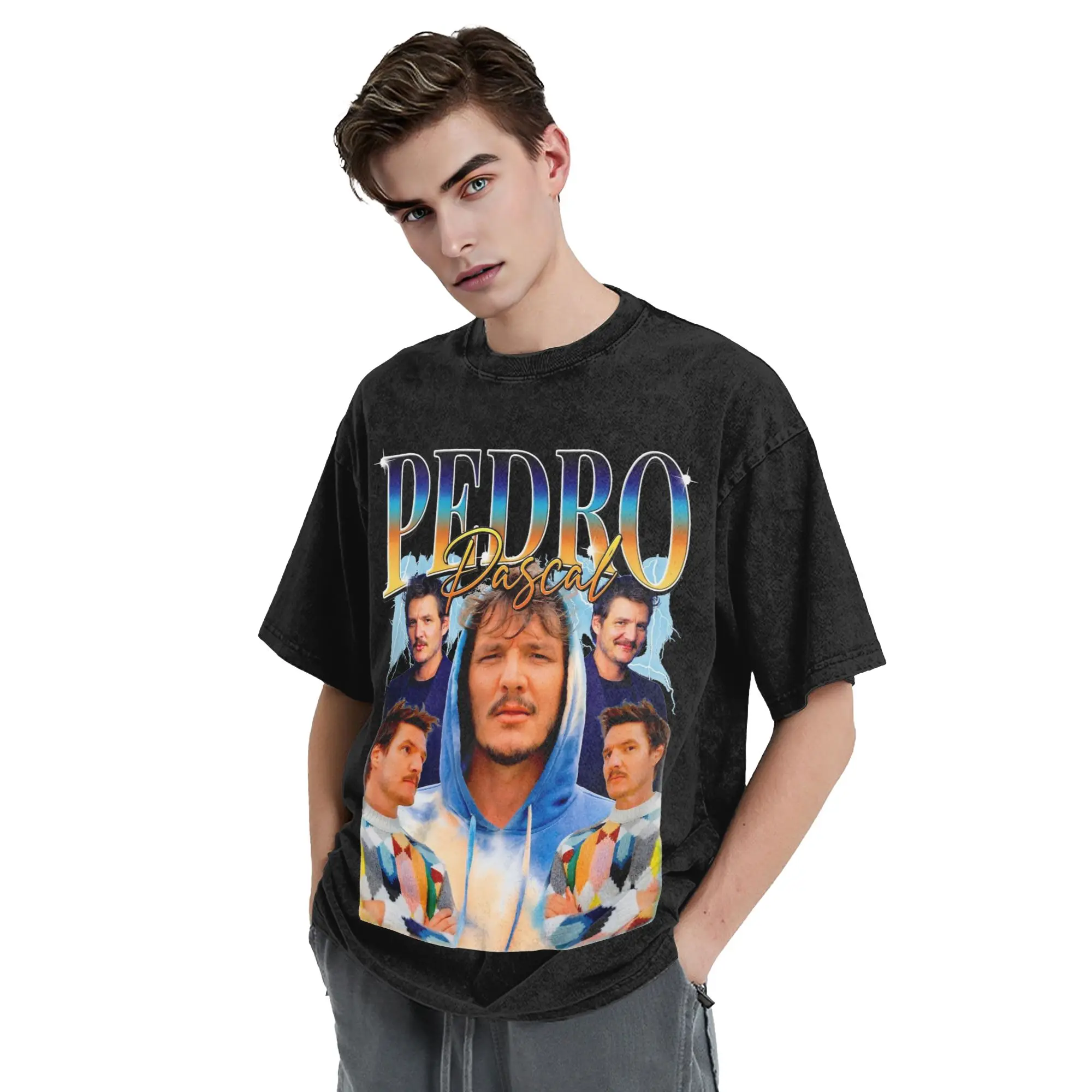 غسلها تي شيرت بيدرو باسكال الهيب هوب ريترو تي شيرت الشارع الشهير 100% القطن الجرافيك مطبوعة بلايز تي شيرت الرجال النساء